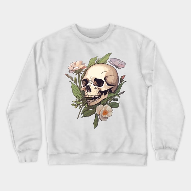 Skeleton Skull and Flowers Crewneck Sweatshirt by DesginsDone